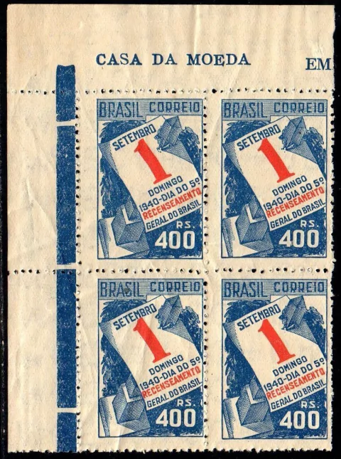Brasil C 0159 C Recenseamento Filigrana M Cruz de Malta Horizontal Quadra 1941 NNN