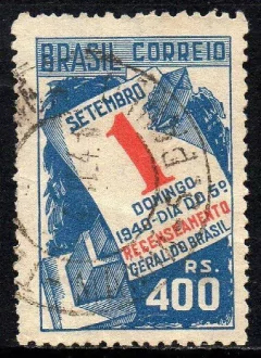 Brasil C 0159 Recenseamento Filigrana M Cruz de Malta 1941 U