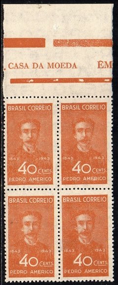 Brasil C 0188 Pedro Américo Pintor Quadra Variedade Mancha no Colarinho 1943 NNN (a)