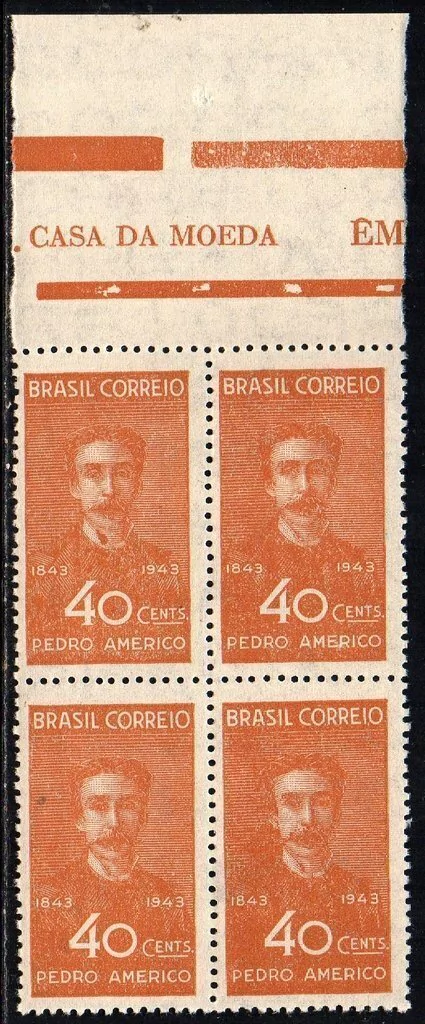 Brasil C 0188 Pedro Américo Pintor Quadra Variedade Mancha no Colarinho 1943 NNN (a)