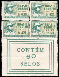 Brasil C 0190 Pacificação de Minas Caxias Quadra com interpano 1944 NNN
