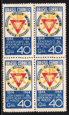 Brasil C 0192 C ACM Associação Crista de Moços Quadra com variedade Al de alma ligados 1944 NN