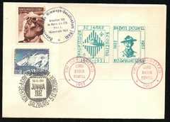 19319 Áustria Envelope Vinheta Especial e Bloco Baden PowellEscotismo 1957