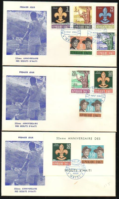 19394 Haiti FDC 486/87 + Aéreos 246/48 + Bloco 19 Escotismo 1962