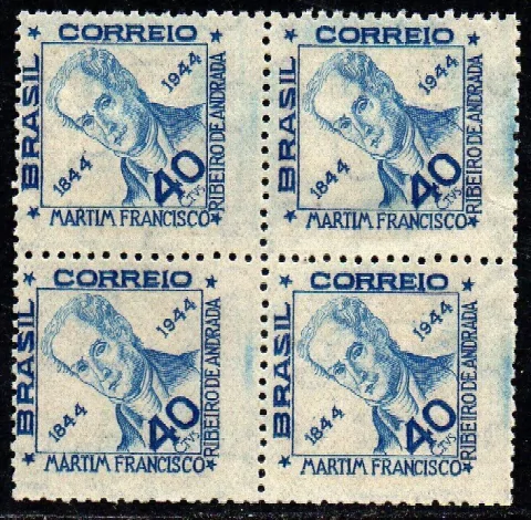 Brasil C 0194 F Martim Francisco Politico Quadra Papel Fino 1945 NNN (a)