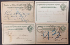 BP-68 - Lote com 4 bilhetes postais de 50 réis usados, partindo do Rio de Janeiro, dois com uso loca