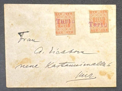 Estônia – 1918. Envelope enviado de Tartu (Estônia), porteado com 2 selos nº 1 de 5 kopeks.