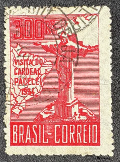 Brasil (1934) Comemorativos, 300 réis, Cristo Redentor, "PACELLI", Visita do Cardeal Pacelli (Pio XII) com carimbo tipo