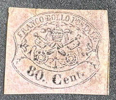 Estados Papais 1867 - 80 Cents - usado- Yvt:18 - 400 euros.