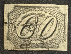 Brasil, Império, Numeral, Inclinado 60 réis, (RHM#006ASP) 4500 Uf's, tipo 1, papel fino, sem pigmentos azuis, usado