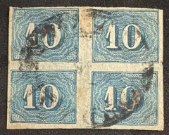 Brasil, Império, Numeral, Colorido 10 réis, (RHM#19) 960 Uf's, quadra usada