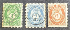 Noruega 1872 - Valores em Skilling - Yvt: 16,17 e 20 - Usados - 200 Euros.