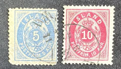 Islandia 1875/76 - "Valores em AUR" - dt. 14x13,5 - Yvt: 6A e 8A - 706 Euros.