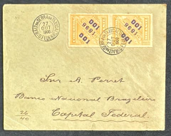 História Postal - Envelope circulado de Raiz da Serra da Tijuca para o Rio em 23/10/1900, porteado com dois selos Jornal