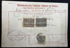 Vale Postal Nacional, Agência de Ribeirão Vermelho, com selo Depósito 10$000 réis (RHM#D-7) 20$000 r