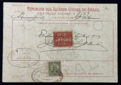 Vale Postal Nacional, Adm. de Santa Catarina, com selo Depósito 30$000 réis (RHM#D-9) + Alegorias Re