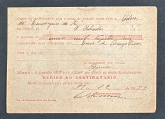 Vale Postal Nacional, mod. N 386, papel médio, circulado do Maranhão para a Bahia Valor: 5300$000 - comprar online