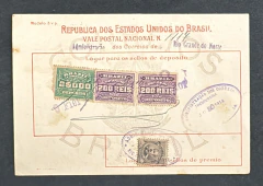 Vale Postal Nacional, mod. 3 v.p, circulado do Rio Grande do Norte para a Bahia Valor: 2400$000