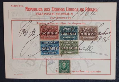Vale Postal Nacional (Mod. 3v.p.) papel grosso, circulado do Rio de Janeiro para a Bahia em 1914. Va