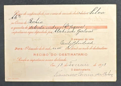 Vale Postal Nacional, mod. 3 v.p, papel grosso, circulado de Pernambuco para Bahia Valor: 70$000 - comprar online