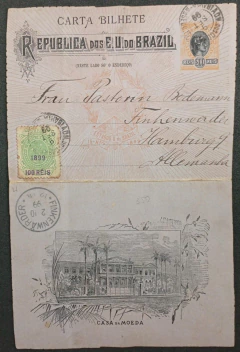 Carta Bilhete 200 réis + Cruzeiro do Sul sobrestamapado - 100 réis circulado da Bahia para Alemanha