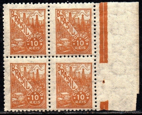 Brasil 353 Petróleo Netinha Filigrana P Vertical Papel Fino Quadra NNN (a)