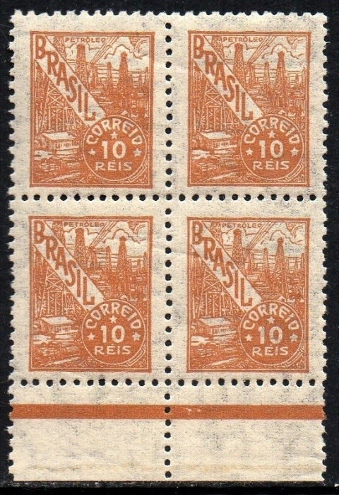 Brasil 353 Petróleo Netinha Filigrana P Vertical Papel Fino Quadra NNN (f)