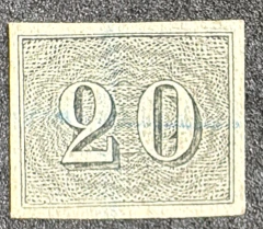 Numerais - Numeral 20 réis com obliteração em lápis azul - RHM 012 A - 400 Ufs.