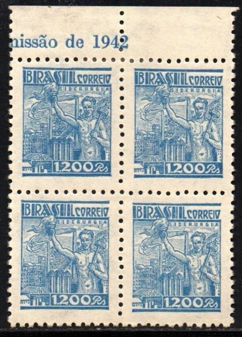 Brasil 380 Siderurgia Netinha Filigrana Q Papel Médio Liso Quadra NNN / NN