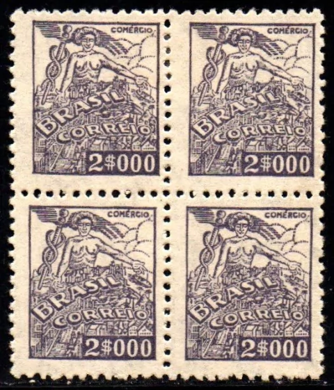 Brasil 381 Comércio Netinha Filigrana Q Papel Médio Liso Quadra NNN / NN