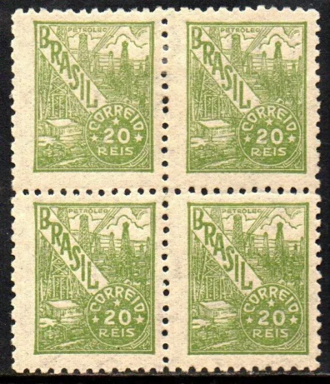 Brasil 386 E Petróleo Netinha Filigrana O Vertical Papel Fino Tramado Quadra NNN / NN