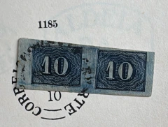 Brasil Império - Numerais - Numeral 10 réis azul aço - Par usado - RHM 19a 2 - 576 Ufs (proporção)