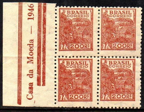 Brasil 389a Trigo Netinha Filigrana O Vertical Papel Médio Tramado Quadra NNN / NN