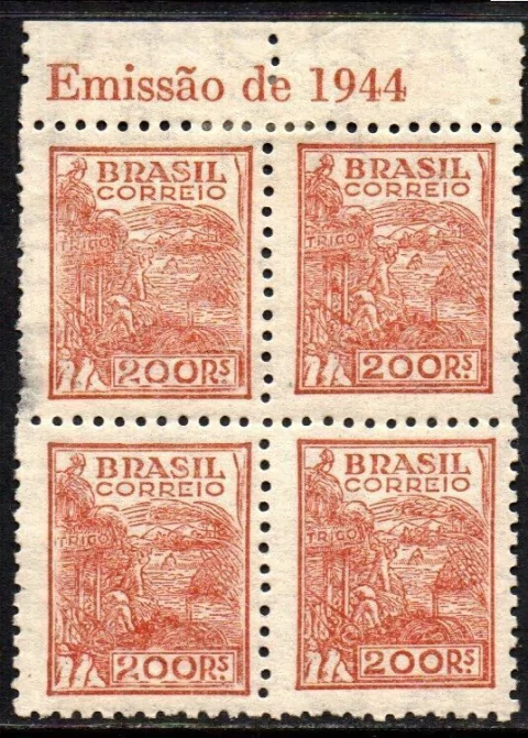 Brasil 389 C Trigo Netinha Filigrana O Horizontal Papel Médio Liso Quadra NNN / NN