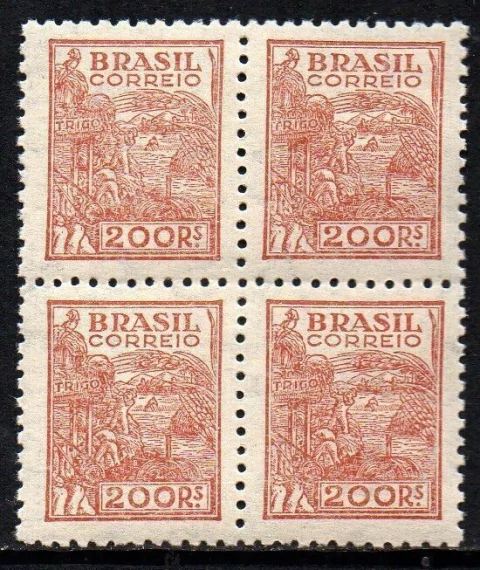 Brasil 389 C Trigo Netinha Filigrana O Horizontal Papel Médio Liso Quadra NNN