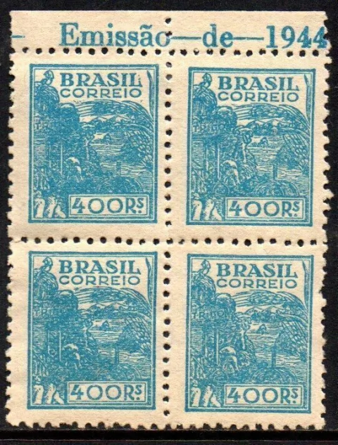 Brasil 390 Trigo Netinha Filigrana O Vertical Papel Médio Tramado Quadra NNN / NN