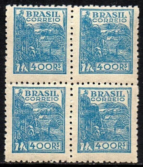 Brasil 390 Trigo Netinha Filigrana O Vertical Papel Médio Tramado Quadra NNN