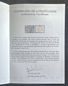 Numerais - Numeral Inclinado 600 réis (RHM 010) com carimbo azul e aminci. Com certificado - 14.000Ufs. na internet