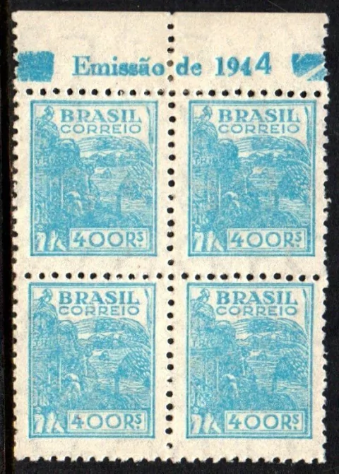 Brasil 390 C Trigo Netinha Filigrana O Horizontal Papel Médio Liso Quadra NNN / NN