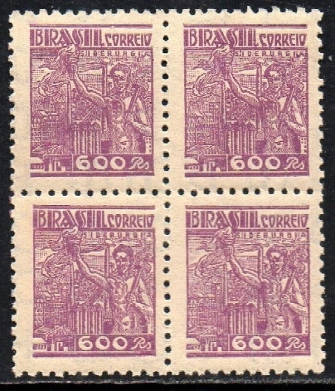 Brasil 391 Siderurgia Netinha Filigrana O Vertical Papel Médio Tramado Quadra NNN (c)