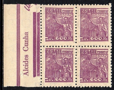 Brasil 391 Siderurgia Netinha Filigrana O Vertical Papel Médio Tramado Quadra NNN (i)