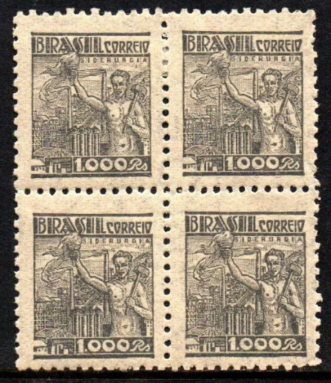Brasil 392 E Siderurgia Netinha Filigrana O Vertical Papel Fino Tramado Quadra NNN / NN