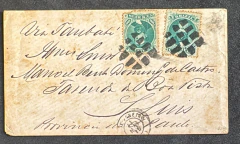 História Postal - Envelope enviado do rio de Janeiro para S. Luis, porteado com dois selos D. Pedro 100 réis.