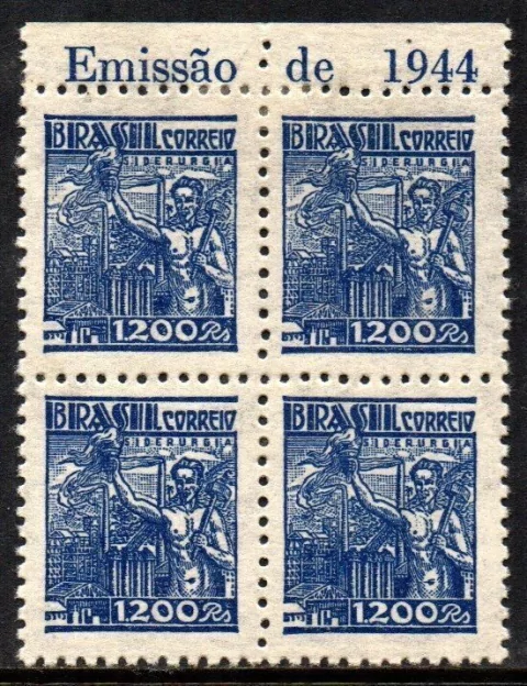 Brasil 393 C Siderurgia Netinha Filigrana O Horizontal papel Médio Liso Quadra NNN / NN