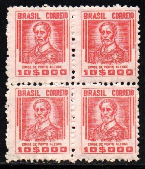 Brasil 396 C Conde de Porto Alegre Netinha Filigrana O Horizontal Papel Médio Liso Quadra NNN / NN