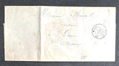 França 1863 - História Postal - Sobrecarta enviada de Paris para Caen em 1863, postada sem selos (tarifa até 10gr= 30C)