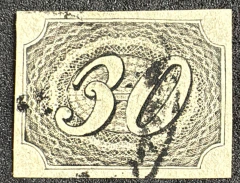 Brasil Império - Numeral Inclinado 30 réis, papel do "Olho de Boi", usado - RHM 5 B - 1600 Ufs.
