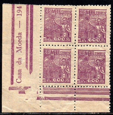 Brasil 408 Siderurgia Netinha Filigrana Q Papel Médio Tramado Quadra NNN (i)