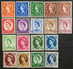Inglaterra (1955/57) Série completa - Filigrana `N` (Yv# 287/301 + 290A, 291A e 294A) - 240 Euros