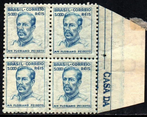 Brasil 422 Floriano Netinha Filigrana P Papel Fino com Traços Quadra NNN / NN